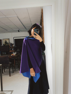 好好构思 进口面料 永不凋零的花别针 双面穿阔型长短款外套 围巾