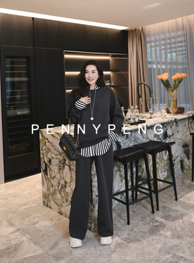 PENNY品味拍档 高密度重磅纯棉 灰色运动休闲卫衣卫裤套装DT08079