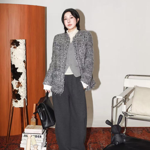 外套绵羊毛粗花呢气质宽松上衣