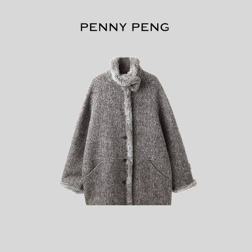 PENNYPENG绒雪絮语毛绒感冬日时尚外套羊毛保暖立领外套大衣
