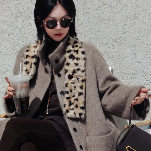 时尚皮毛一体豹纹围巾