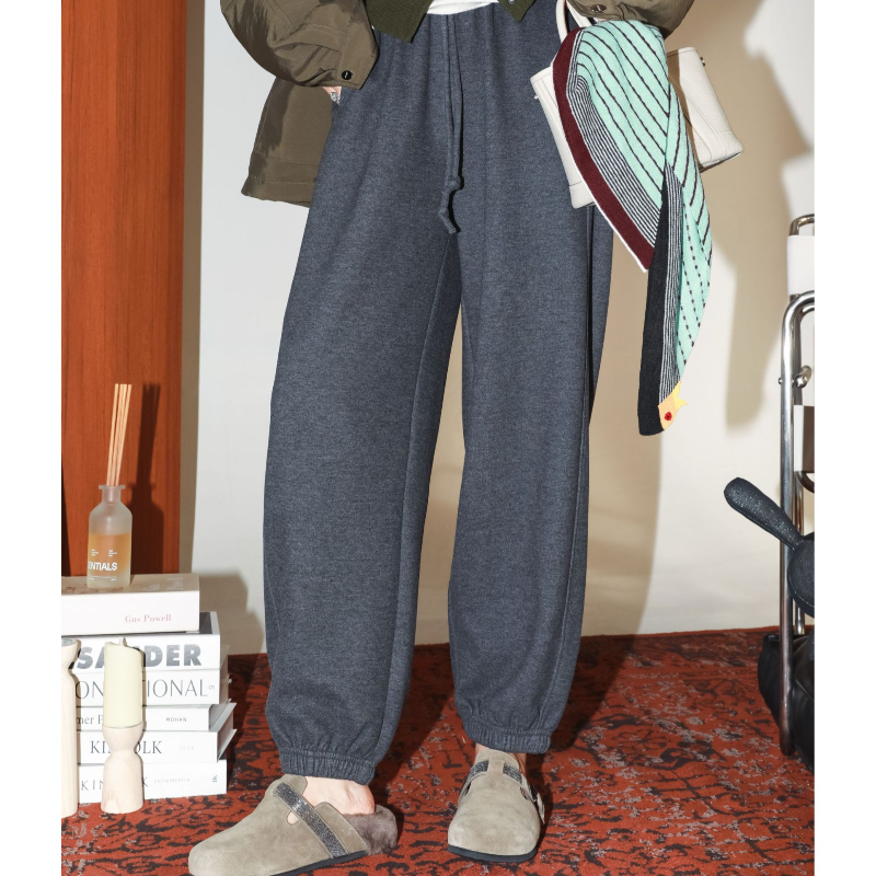 亲肤软糯百搭松紧腰羊毛抽绳裤