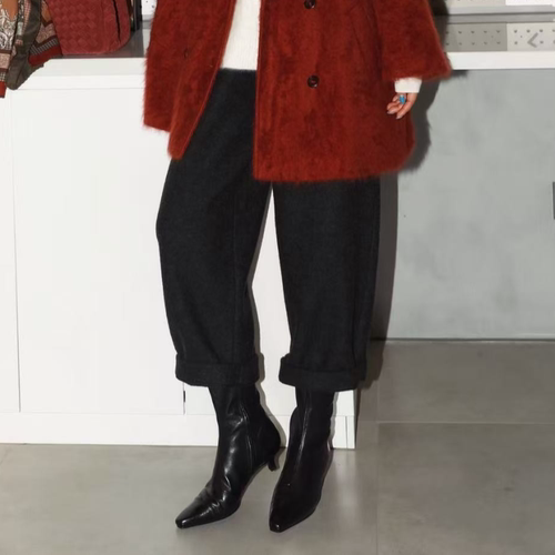 松紧腰通勤冬季双面拉毛羊毛裤