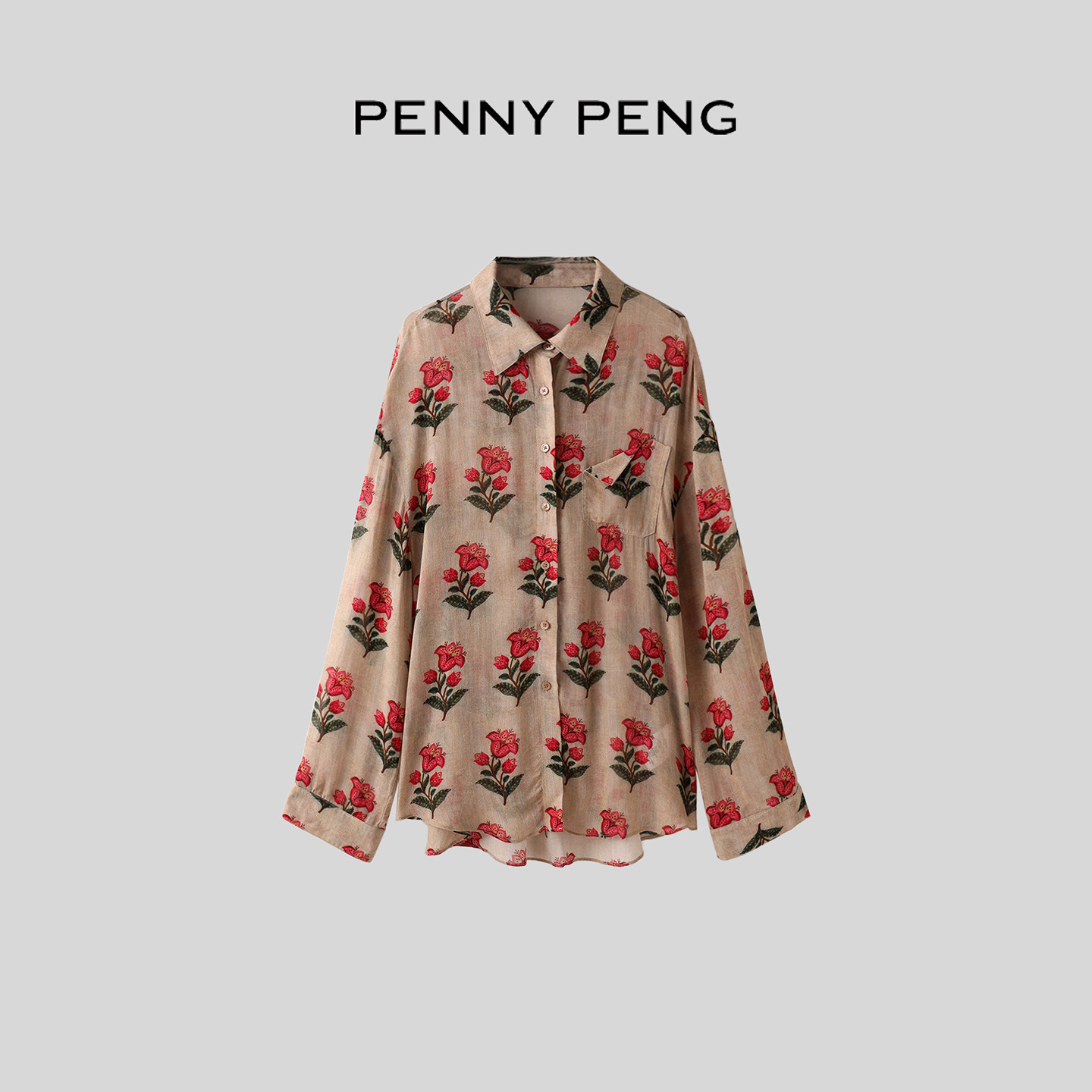 PENNYPENG 洛神花园 法式花束油画极简松弛复古氛围感印花衬衫