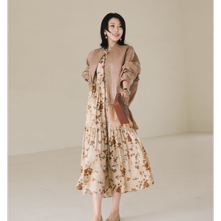 PENNYPENG 100%桑蚕丝16MM真丝斜纹绸印花连衣裙 南法漫游