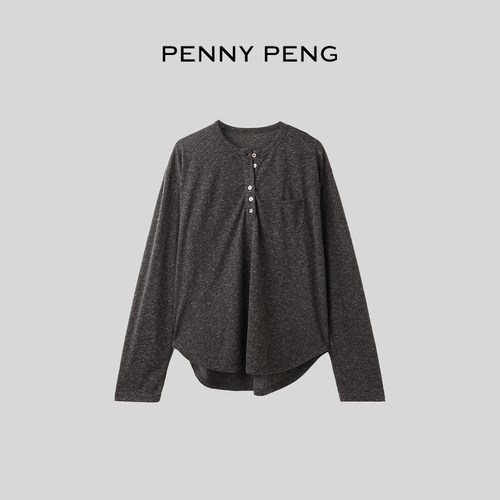 设计师亚麻圆领上衣长袖