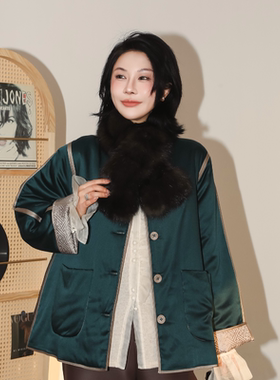 PENNYPENG蝶翠 新中式国风双面万字纹高雅灰气质翠绿双穿真丝外套