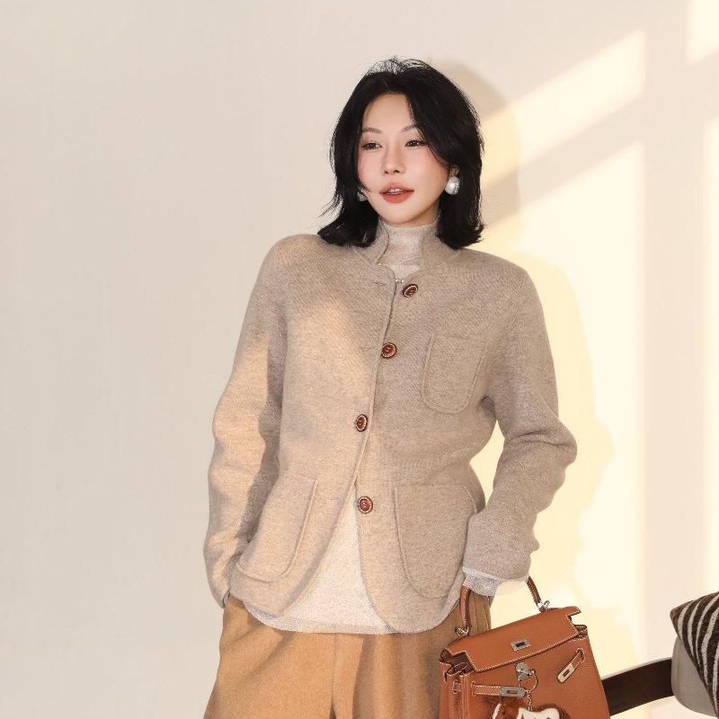 PENNYPENG 一封家书 老钱风羊毛羊绒针织西装时尚宽松立领短外套,女装/女士精品,短外套,淘宝优惠券,粉丝福利购,淘宝优惠卷