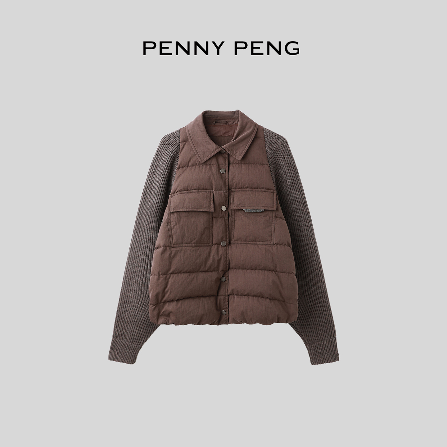 干练舒适翻领拼接保暖鹅绒服