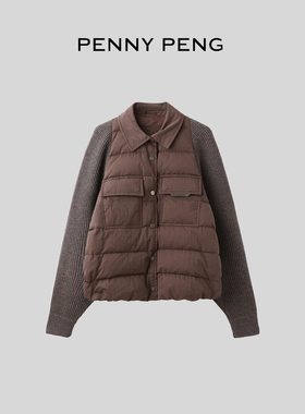 PENNYPENG 轻型都市 静奢老钱风轻感干练舒适翻领拼接保暖鹅绒服