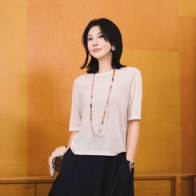 PENNYPENG 爆米花2.0 圆领极细水溶羊毛亮片纱线珠片点缀短袖上衣