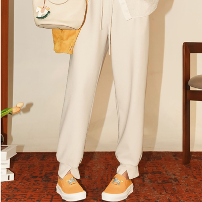 松紧腰抽绳开叉裤脚休闲裤