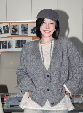 PENNYPENG 秋日落叶秋冬松弛慵懒感绞花V领显瘦针织开衫DG08013