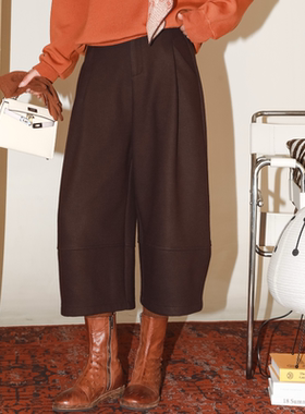 PENNYPENG杏仁烤奶冬季新款羊毛保暖优雅时髦宽松阔腿七分气球裤