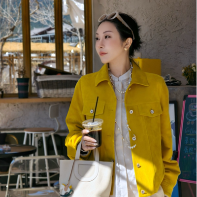 羊反绒皮高级感翻领羊皮外套