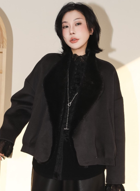 PENNYPENG 暮色巴黎 翻领拼接双面水貂羊绒羊毛奢华皮草大衣外套