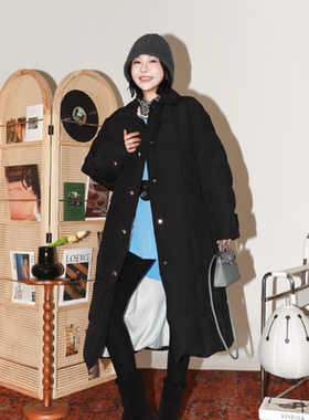 PENNYPENG大被子鹅绒服 黑标系列黑色保暖舒适翻领长款鹅绒服外套