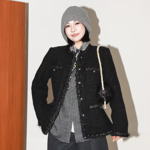 羊驼毛粗花呢轻奢小香风羊毛外套