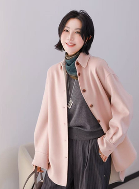 PENNYPENG绵绵云 轻薄极简保暖宽松翻领羊毛衬衫外套大衣DG09066