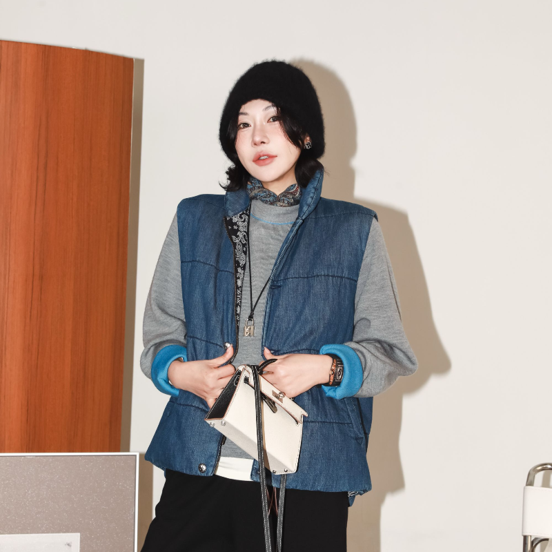 双面穿重工全棉洗水牛仔蓝马甲