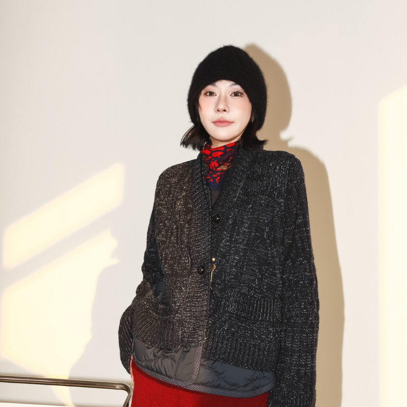 90绒时尚拼接针织羊毛羽绒服外套