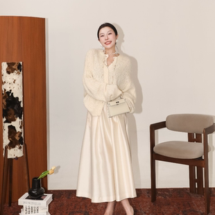 PENNYPENG 午后絮语 黑标系列真丝拉绒氛围感圆领长毛绒体感开衫