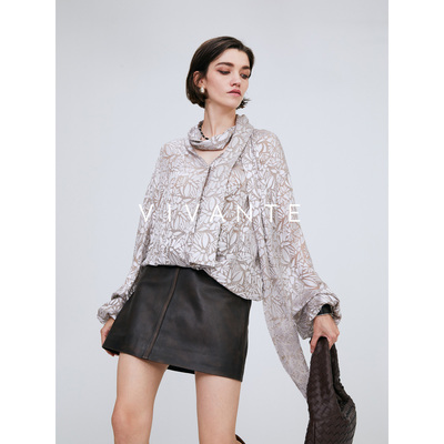 绮梦花间茶色桑蚕丝烂花绡上衣