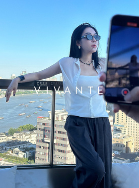 PENNYPENG云絮 假单排扣针织吊带上衣 DF06089