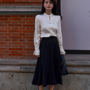 Udress 黑色法式a字半身群女鱼尾裙伞裙垂感高腰显瘦中长款设计感