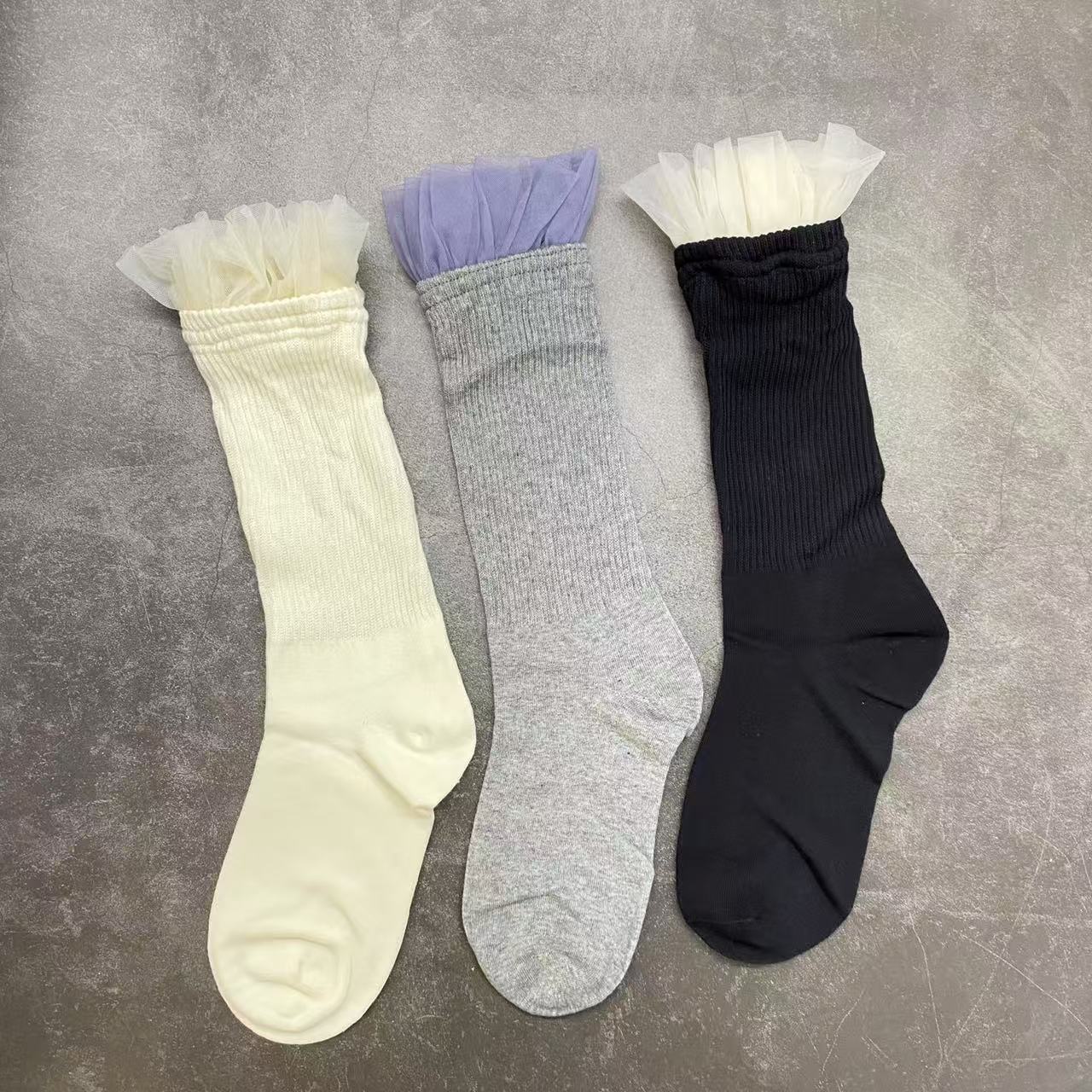 欧货2025春季新款双层风琴褶花边袜中筒袜堆堆潮袜夏款花边薄袜潮