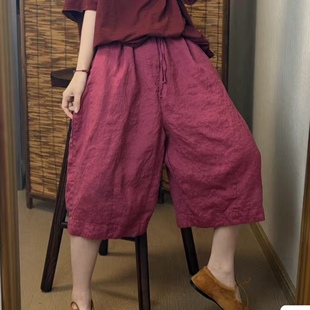 2026夏季新款复古亚麻宽松休闲裤女高腰显瘦百搭七分裤长70-72