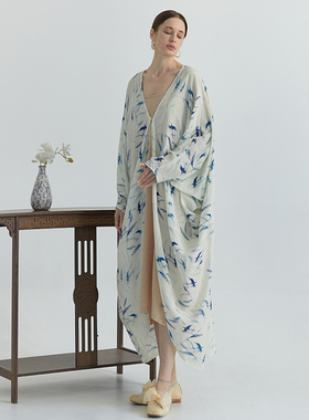 新中式P46立体裁剪国风宽松大码超长开衫慵懒防晒复古文艺薄外套