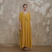 立体裁剪极简风F53气质显瘦复古文艺袍子宽松超长大码 度假连衣裙