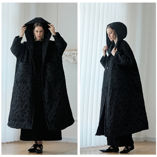 氛围感极简暗黑T20宽松超长棉衣服复古冬季保暖加厚大码连帽外套