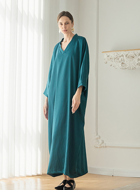 高级感极简风Q296气质袍子显瘦文艺复古大码超长宽松小众连衣裙