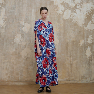 极简风D136大牌气质大码复古文艺显瘦大袍宽松超长度假连衣长裙