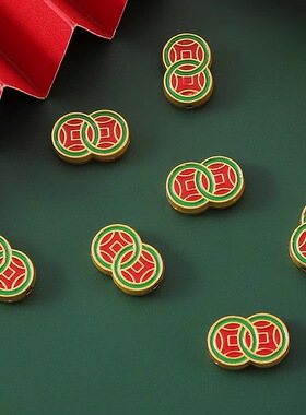 古法景泰蓝哑金滴油直孔双钱隔珠diy红绳手项链串珠鞋服合金配饰