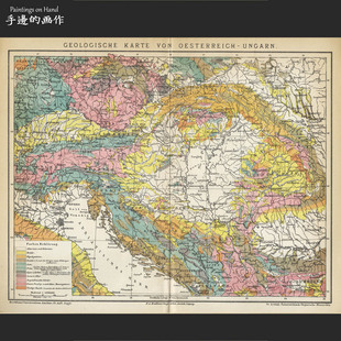 德国1892年古董彩色石印装饰画/布鲁克豪斯/奥地利匈牙利地质图