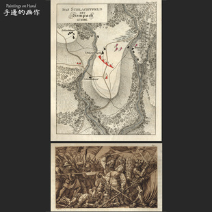 森帕赫战役 瑞士1829年古董雕版 地图 饰复古原版 画 小册子 装 铜版