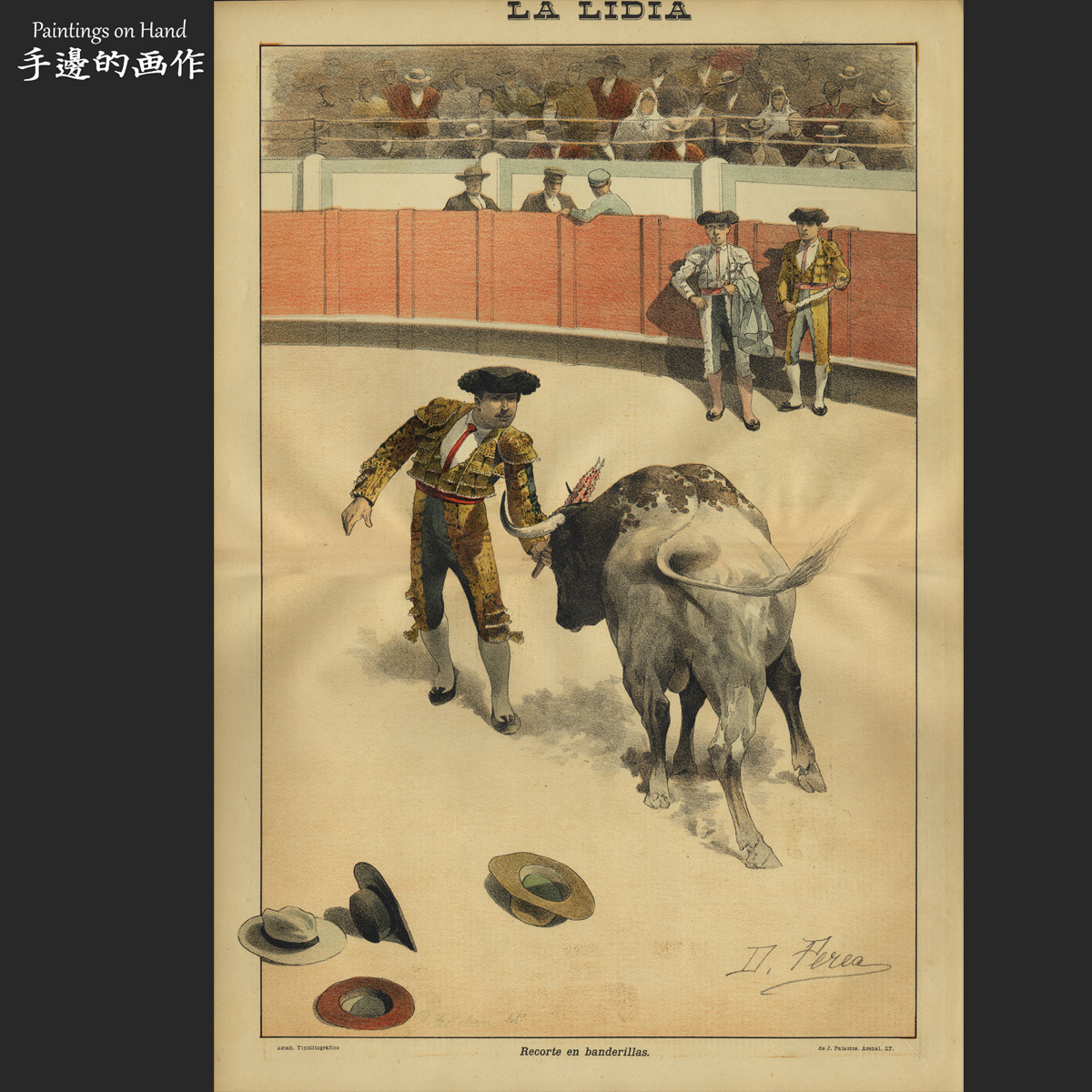 西班牙1893年古董大跨页彩色石印版画装饰画收藏/斗牛/5月29日刊图片