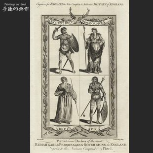 英国1780年古董雕刻凹版铜版画Antique装饰/巴纳德历史/名人 女王