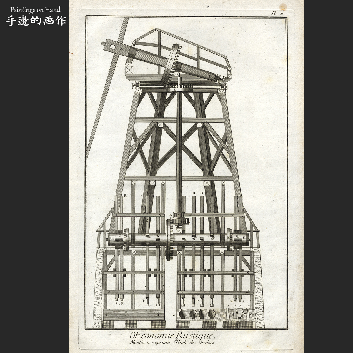 法国1783年古董雕版凹版铜版画装饰画复古老物/科学技术/风车磨坊