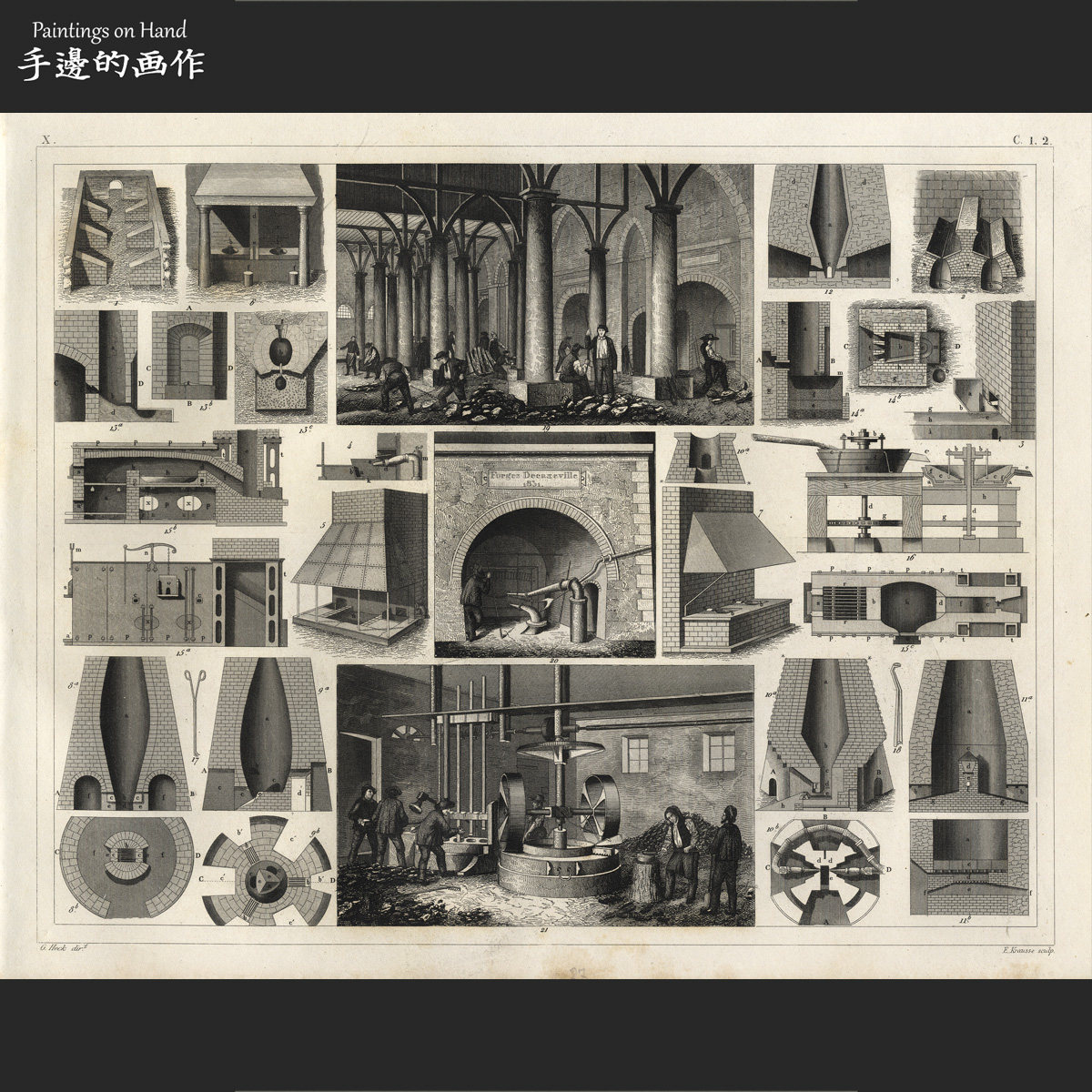 美国1851年古董雕版钢版画收藏/Georg Heck百科/矿业 冶炼C.1.2
