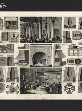 美国1851年古董雕版钢版画收藏/Georg Heck百科/矿业 冶炼C.1.2