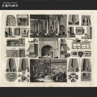 钢版 矿业 画收藏 Heck百科 冶炼C.1.2 Georg 美国1851年古董雕版