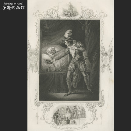 英国1850年古董原版雕版凹版铜版钢版画画芯/历史/亨利五世和王子