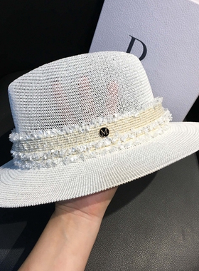 新品海边度假白色透气草帽女夏天礼帽百搭出游遮阳海边英伦爵士帽