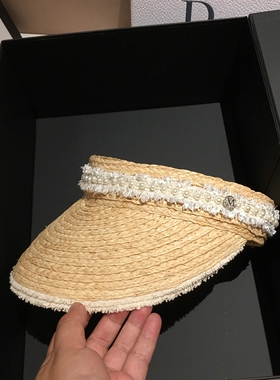拉菲草帽子女夏天编织无顶遮阳防晒鸭舌帽大檐防紫外线出游空顶帽