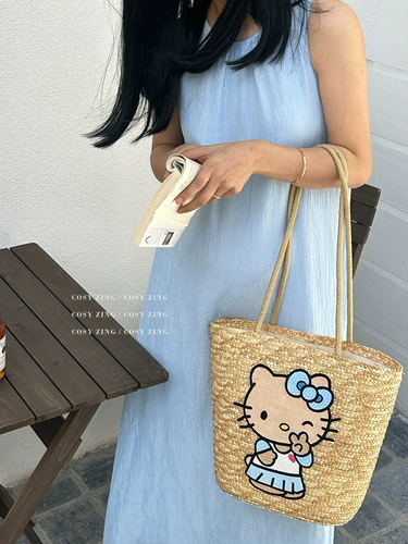 Соломенная плетеная летняя вместительная и большая сумка на одно плечо