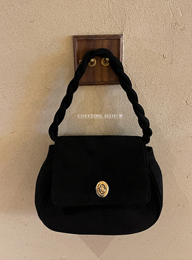 cosy zing 包包秋冬新款黑色小香风手提包丝绒复古链条斜跨小包